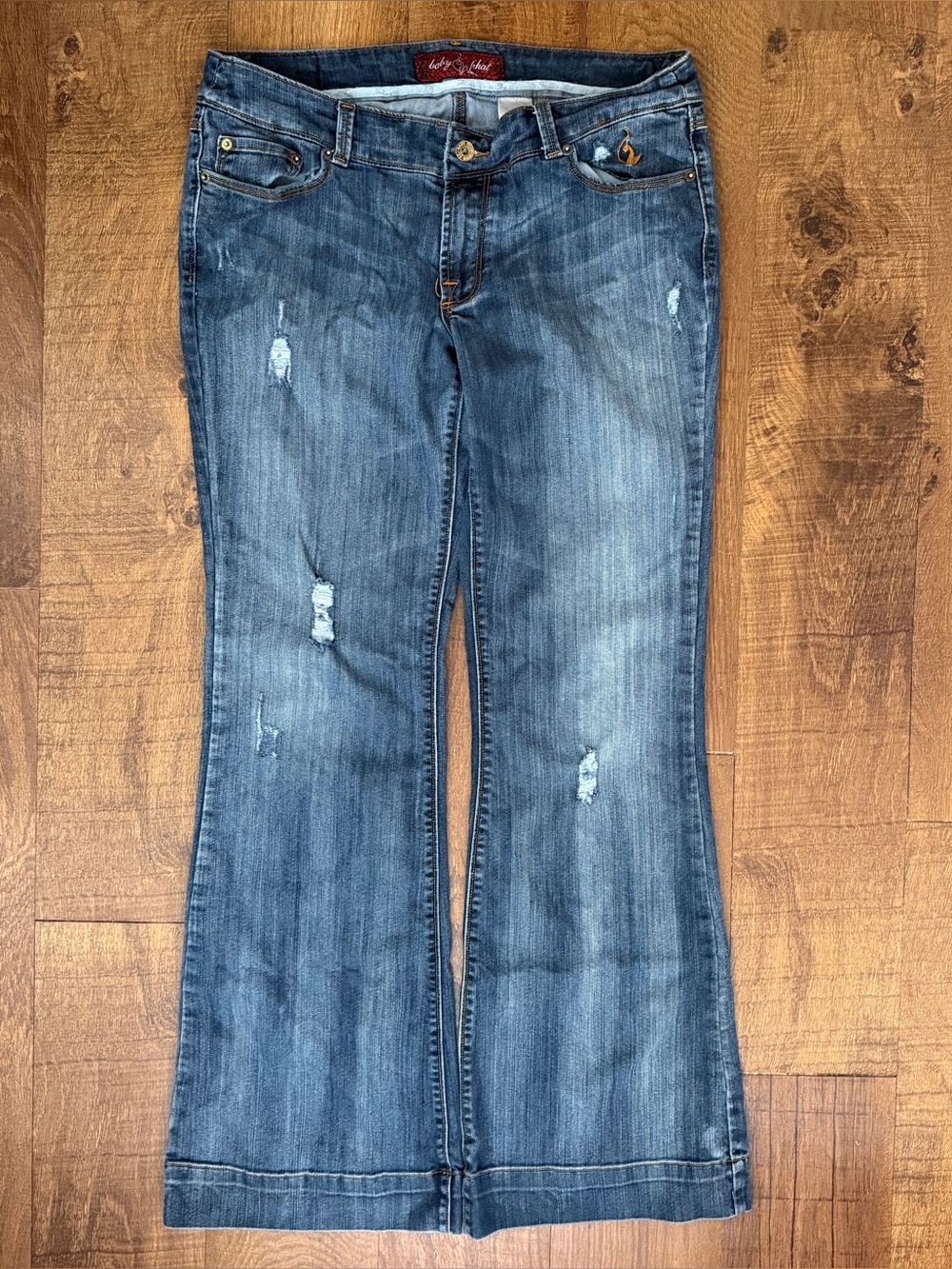 Baby Phat Jeans Women’s 11 Flare Bootcut Distressed Embroidered Y2K Low Rise